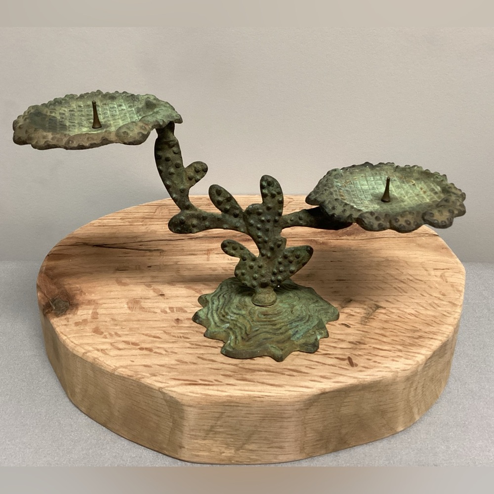 🟢 Vintage - Bronze / Brass Double Candle Holder w/ Heavy & Beautiful Patina